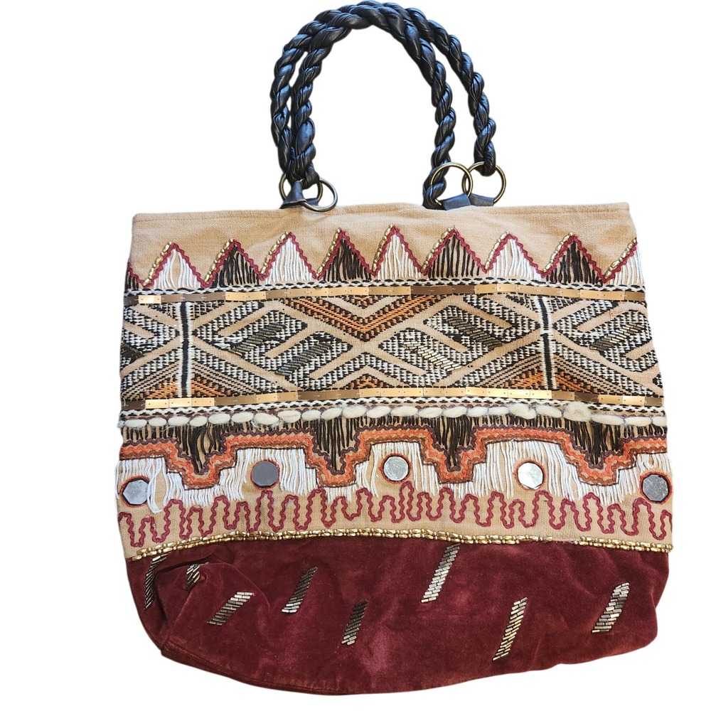 Hippy Indie Folk‎ Ethnic Folk  Embellished Tote Bag Fringes Mirrors Sequins bead